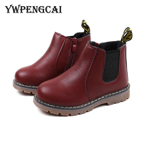 

ywpengcai дети мягкая кожа pu мартин сапоги осень зима дети теплый плюшевые резиновые сапоги unisex мальчики девочки zip ботильоны y200104, Black;grey