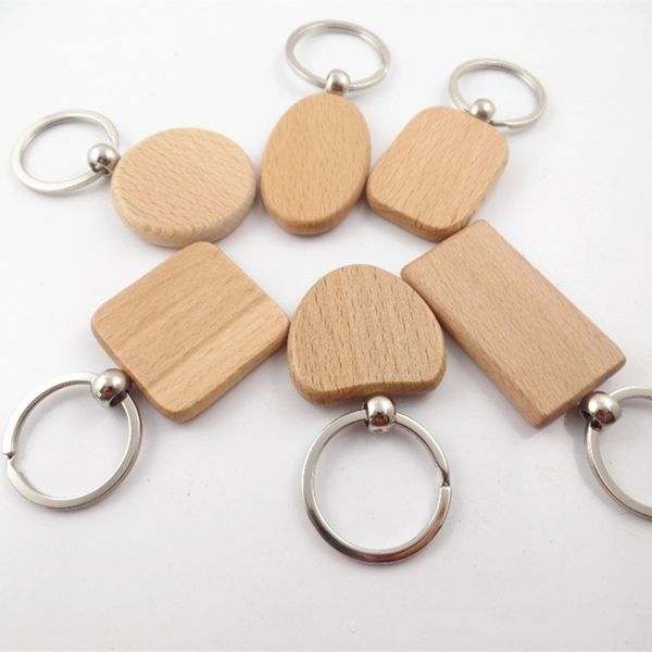 Style simple bois porte-clés porte-clés bricolage bois rond carré coeur ovale rectangle forme clé pendentif à la main porte-clés cadeau porte-clés