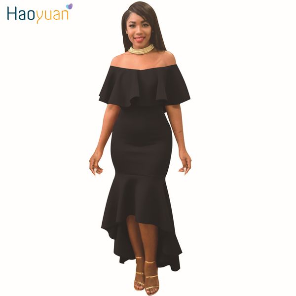 

haoyuan ruffle off shoulder maxi dress women 2019 summer slash neck backless bodycon mermaid long elegant party dresses, Black;pink
