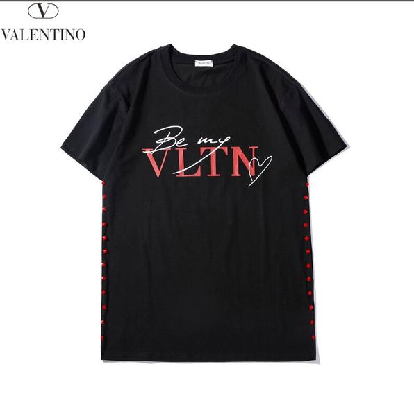 

explosion men's t-shirt fashion men's summer casual solid color letters street clothing t-shirt rivet cotton round neck short slee, Black