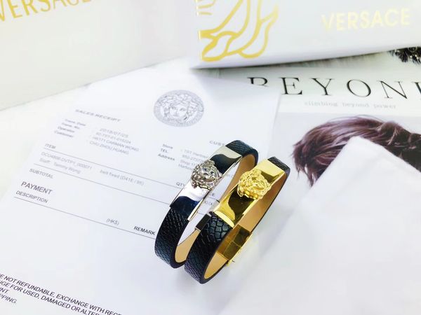 

new fashion jewelry stainless leather steel bracelets bangles pulseiras bracelets for man and women with gift box hasu98a, Golden;silver