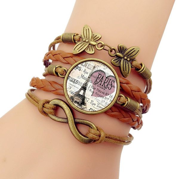 

paris romantic eiffel tower time weave bracelet ornaments, Golden;silver