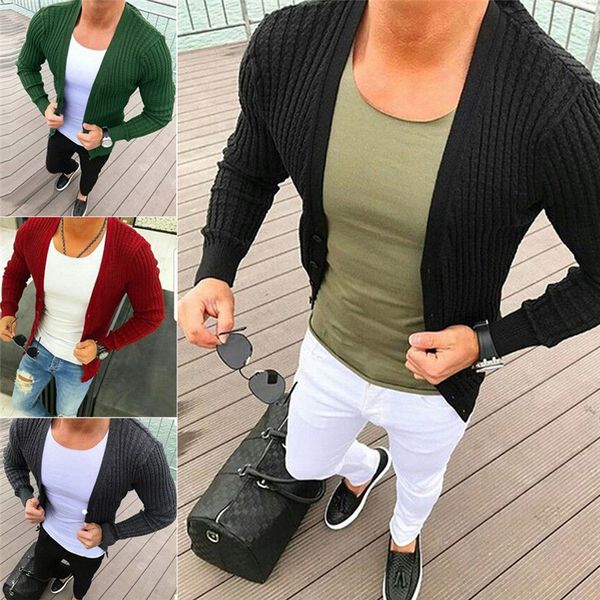 

stylish men knitted cardigan jacket slim long sleeve casual sweater coat plain color trendy knitwear outwear popular in ins, Black;brown