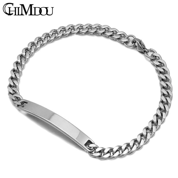 

chimdou silver color stainless steel bracelet women jewelry curb chain blank id bracelet 2020 fashion jewellery ab143, Black