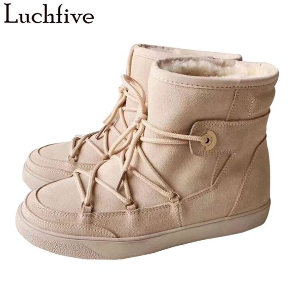 

cross tie wool short boots women round toe winter boots thick bottom flat shoes women lace up nude ankle, Black