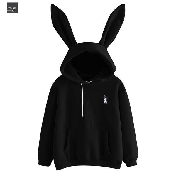 

женщины уши 2019 горячие продажи милый зайчик девушки hoodie вскользь милая longsleeve толстовка пуловер с s xl ladies top sweatershirt, Black