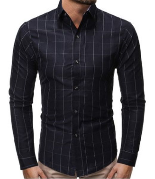 

heflashor 2019 new autumn fashion brand men clothes slim fit men long sleeve shirt plaid cotton casual shirt social plus, White;black