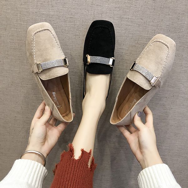 

winter shoes women autumn shallow mouth casual female sneakers square toe 2019 fashion women's elegant all-match flats fall, Black