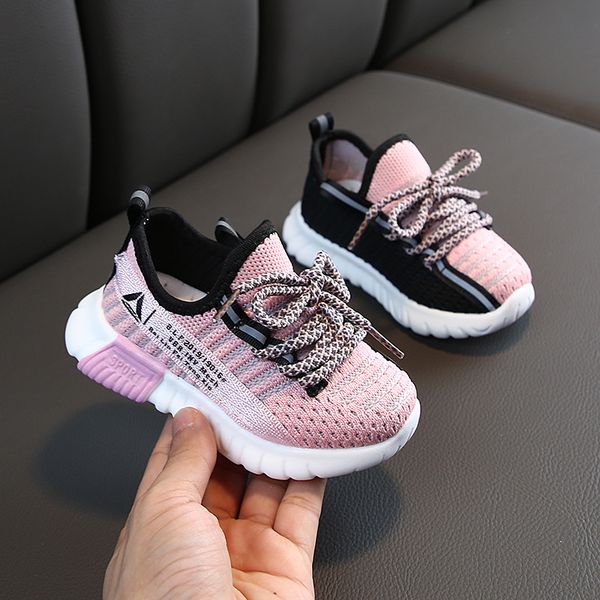 

spring and autumn new children's shoes boys sports shoes girls flying woven breathable mesh coconut, Black