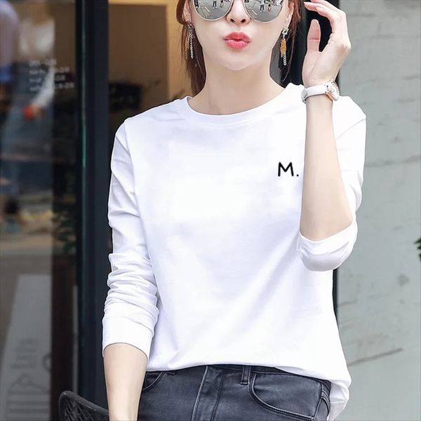 

white t- female t-shirt pullover 2019 autumn clothes cotton loose round collar pullover student fashion long sleeve base shirt female