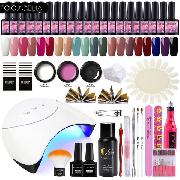 

coscelia 36w/80w lamp poly gel nail kit 15ml quick building nail extensions acrylic gel polish with 20pc uv for art set