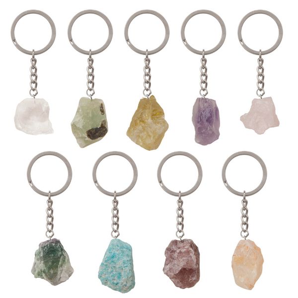 

selling natural gemstone pendant keychain men womens lucky 25-30mm jade quartz amethyst car keyring jewelry, Slivery;golden