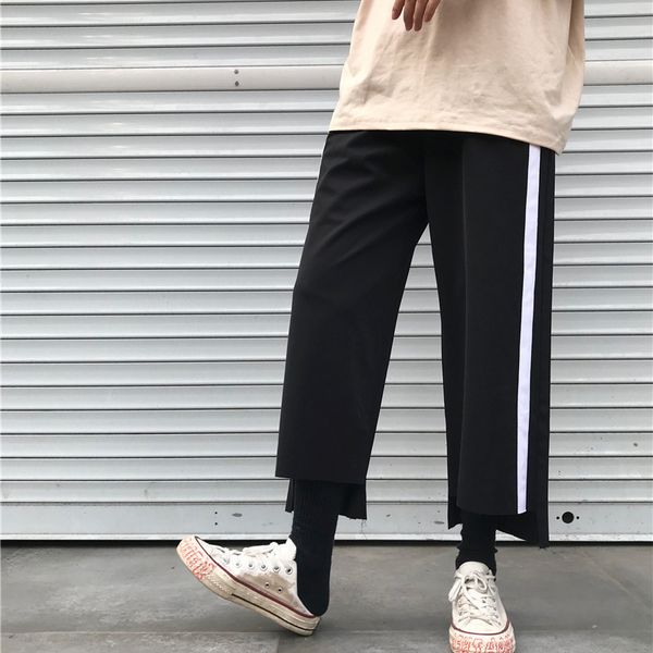 

qlychee summer spring loose high elastic waist streetwear stripe patchwork female wide leg pants women wide leg pants, Black;white