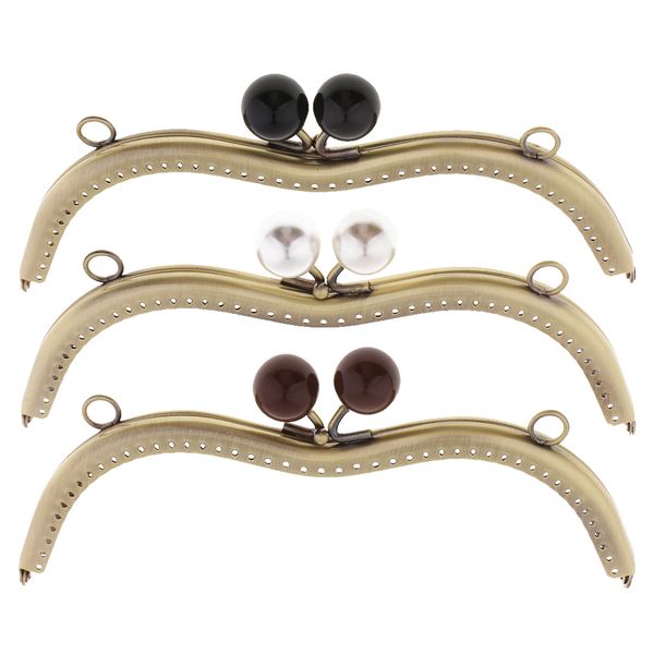 

3pcs m shape vintage metal purse frame beads clasp diy purse making supplies, Black