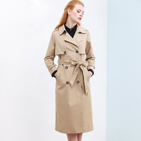 

itoolin khaki long windbreaker coat women solid office coat double-breasted winter tie-wrap fashion trench spring sashes, Tan;black