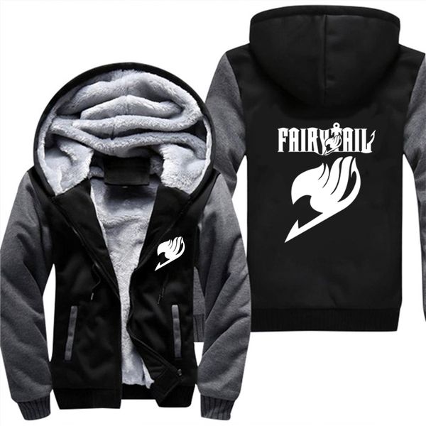 

fairy tail autumn winter hoodies sweatshirt men casual men hooded coat fashion thick velvet warm male fur coat korean patchwork, Black