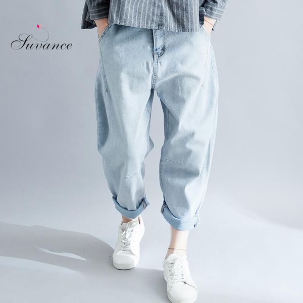 

suvance 2019 spring casual -xl cotton cross-pants patchwork one color women jeans jl-shmf020, Blue
