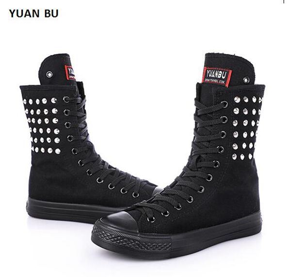 

solds color boots women 2019 new spring and summer short canister side zipper side rivet canvas shoe casual shoes flats, Black