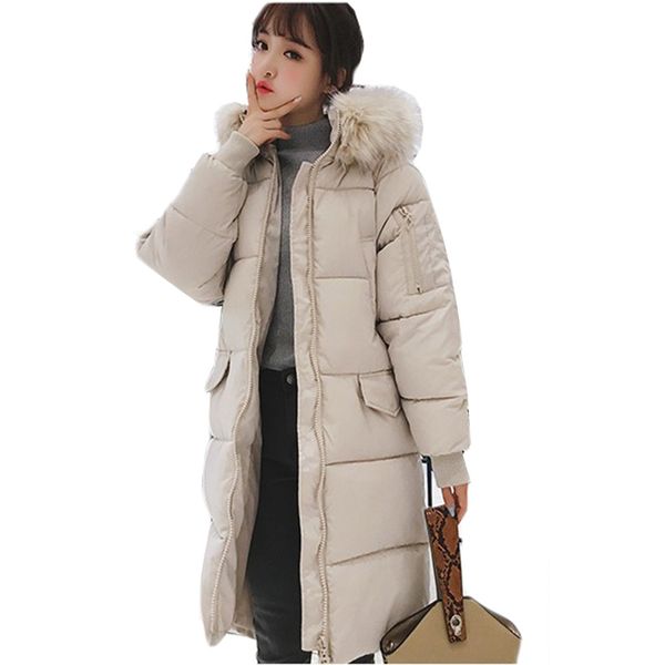 

winter coat women thicken down cotton jacket hooded mid-long outerwear solid large size snow cotton padded women clothing k1012, Tan;black