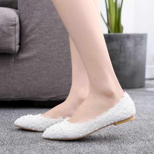 

white lace pearl flat shoes bridal wedding single shoes pregnant women flat casual large size elegant women's 42,43, Black