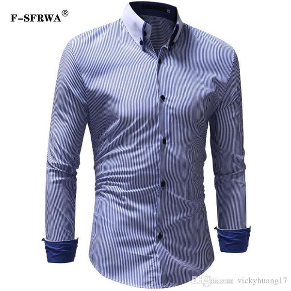 

dress shirt 2019 fashion striped mens shirts classic stripe long sleeve casual shirt for men slim fit male social business xxxl, White;black