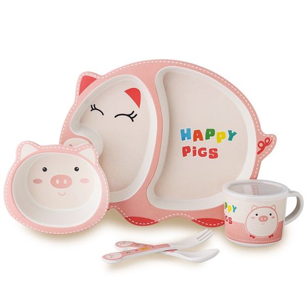 

5-piece baby cutlery set bamboo fiber cute cartoon children feeding tableware flatware sets