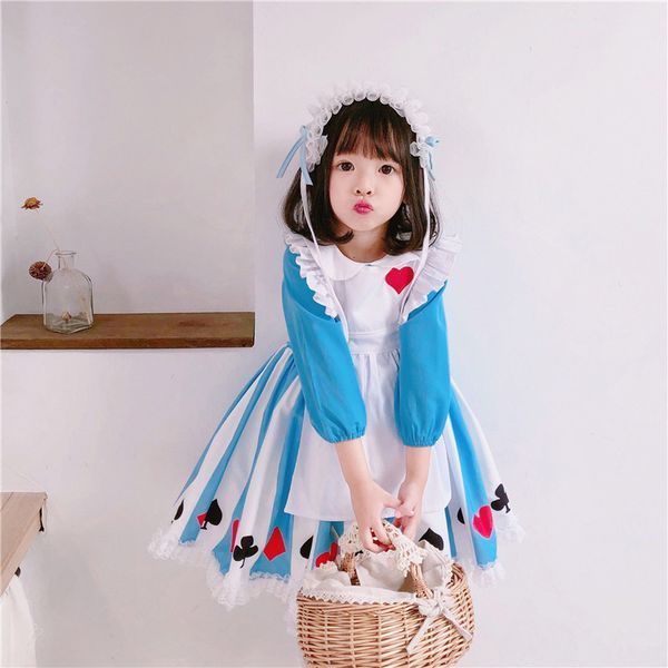 

alice in wonderland girl dress children lolita costume maid cosplay carnival clothing for kid, Red;yellow