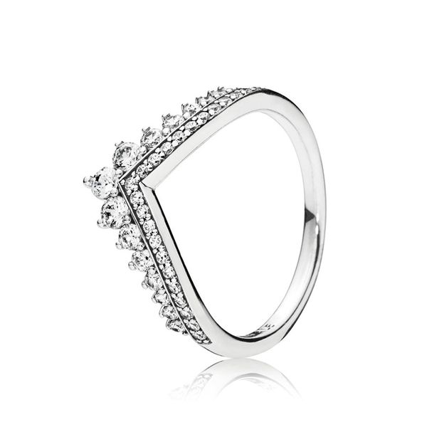 

princess crown ring 925 sterling silver cz diamond high-end original box set for pandora luxury designer lady v-ring valentine's day gi, Slivery;golden