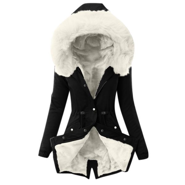 

2019 winter jacket for women fashion black fur lining thick warm long sleeve coat women korean style women's down jacket parka