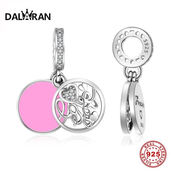 

dalaran 925 sterling silver pink love two pieces necklaces pendant charms silver 925 jewelry for women valentine's day gift, Blue;slivery