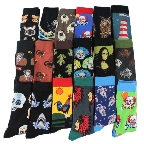 

combed cotton fashion hip hop men socks trend harajuku marvel clown chicken skateboard happy socks funny skateboard, Black