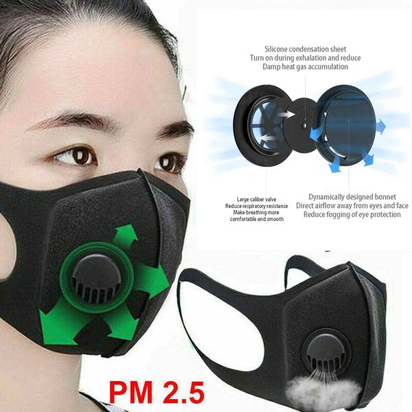 

pm2.5 filter face mask with breathing valve bacteria proof anti dust activated carbon filter respirator washable mouth masks