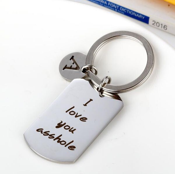 

personalized stainless steel keychain i love you asshole key chain boyfriend girlfriend couple key ring gift jewelry personalized pendant, Silver