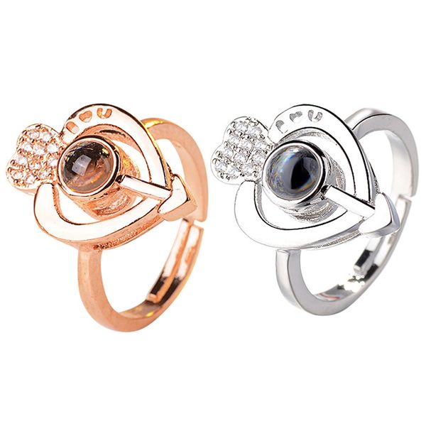 

heart-shaped memory engagement ring female 100 kinds i love you language lovers projection couple jewelry accessories, Slivery;golden