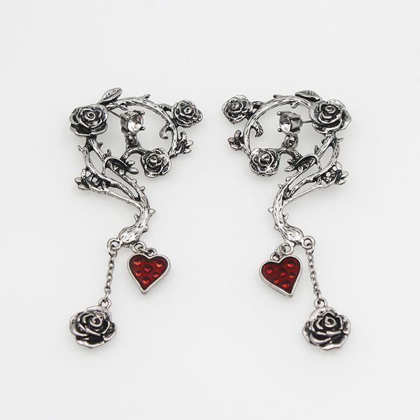 

euro-american retro gothic punk creative female earrings halloween rose rattan drop nectarine heart earrings ins style, Silver