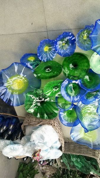 

l china 100% chihuly style hand blown glass hanging plates wall art decoration