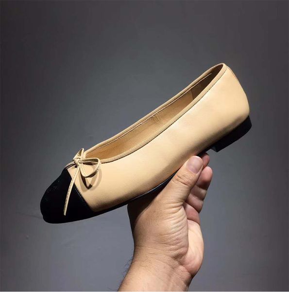 

luxury ballet shoes real leather weaving cloth paris bow flat sole single shoes pregnant woman, Black