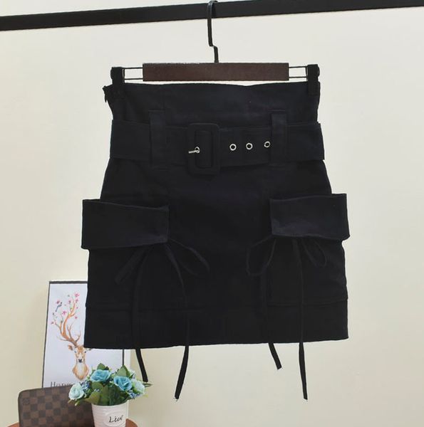 

flectit women paperbag belted mini skirt military style twill cargo skirt with belt pocket high waist skirts female y19043002283l, Black