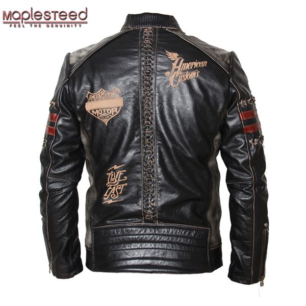 

maplesteed motorcycle jacket men's genuine leather jacket cowhide calf skin black slim men's leather male biker coat 094