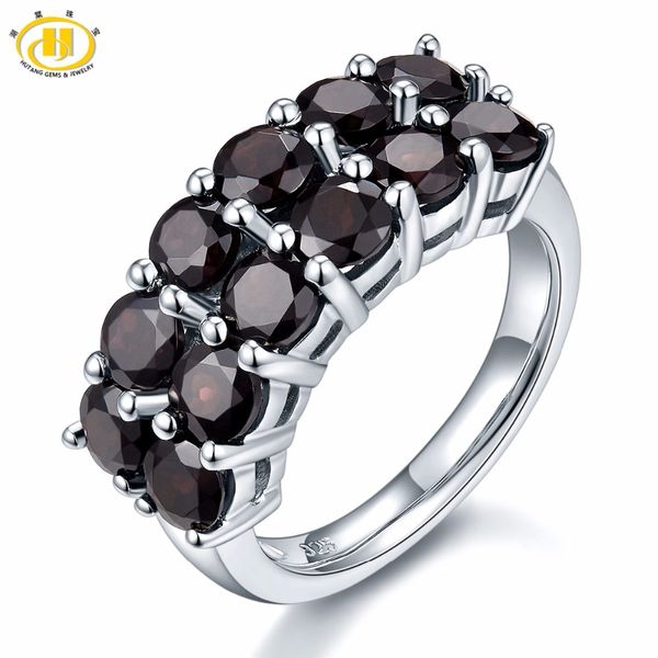 

hutang 4.2ct natural black garnet wedding women's ring solid 925 sterling silver rings red gemstone fine jewelry christmas gift, Golden;silver