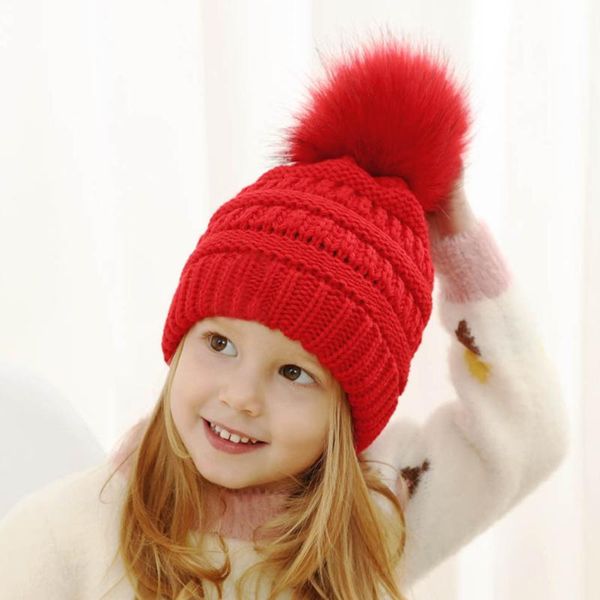 

сплошной цвет помпон красного новые детей шляпы с помпонной девушкой keep warm winter casual вязаной шапочка хемминг ski капот enfant # 5, Yellow