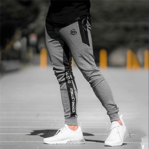 

men's pants gyms fitness leggings sweatpants elastic joggers pants cotton workout sportswear male tracksuit high waist men, Black