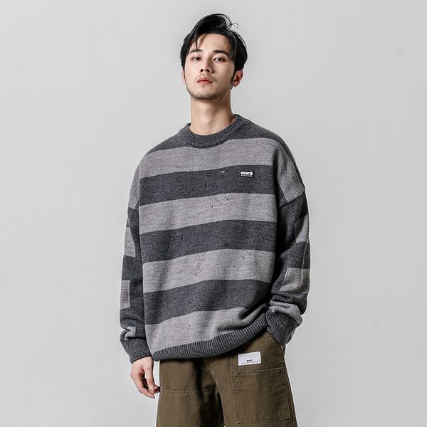 

yasword wool sweater men horizontal stripes autumn fashion round neck long sleeve knitted pullover man sweatcoat male, White;black