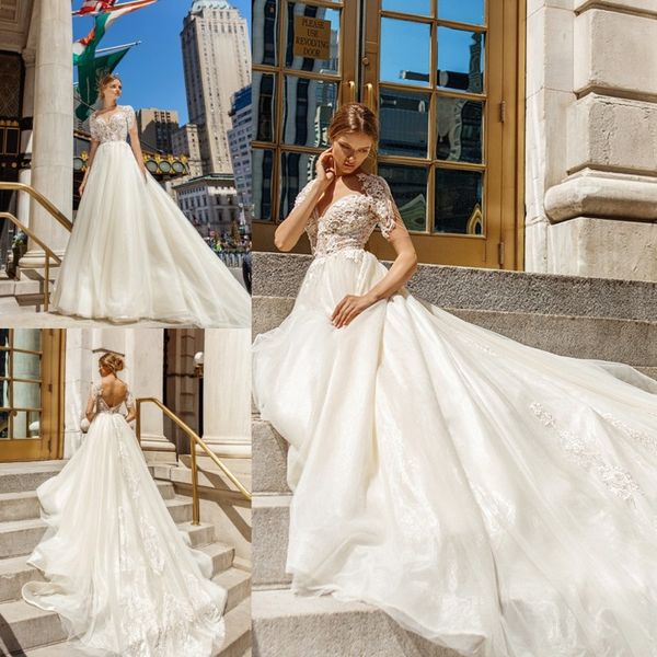 

eva lendel элегантные свадебные платья v шеи с коротким рукавом кружева аппликации старинные богемные свадебные платья sexy backless a-line, White