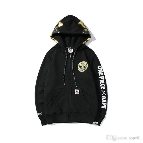 

2020 новое поступление мужская толстовка мода хип-хоп молния толстовка aape мужчины женщины дизайнер высокое качество письмо печати толстовк, Black