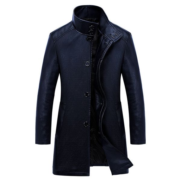 

2018 winter mens long leather trench coat fashion stand collar pu business casual leather coat men slim fat overcoat bf688, Black