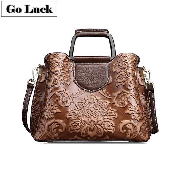 

genuine leather handle handbag women's crossbody shoulder bag women messenger bags casual vintage floral engrave packs