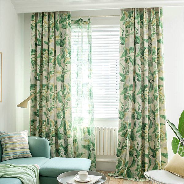 

american printed cotton curtains for living room green banana leaves tulle veil liner cortinas for bedroom screen single panel