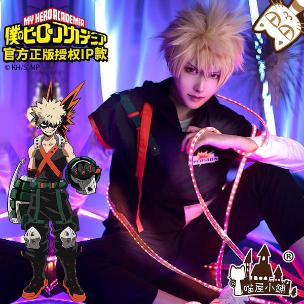 

anime boku no my hero academia figure bakugou katsuki fashion daily wear fleece two-piece set hoodie cosplay costume new 2019 fr, Black