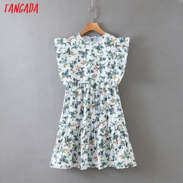 

tangada fashion women green floral print mini dress ruffles 0 neck short sleeve ladies vintage chiffon dress vestidos sl227, Black;gray